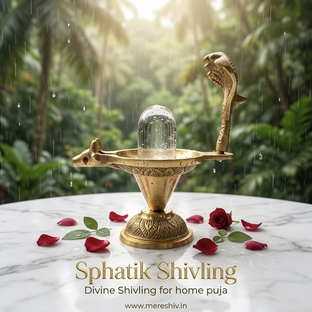 Sphatik Shivling with Beautiful Brass Jaladhari | सुंदर पीतल की जलहरी सहित स्फटिक शिवलिंग | घर की पूजा, अभिषेक, सफलता एवं समृद्धि के लिए पवित्र शिवलिंग