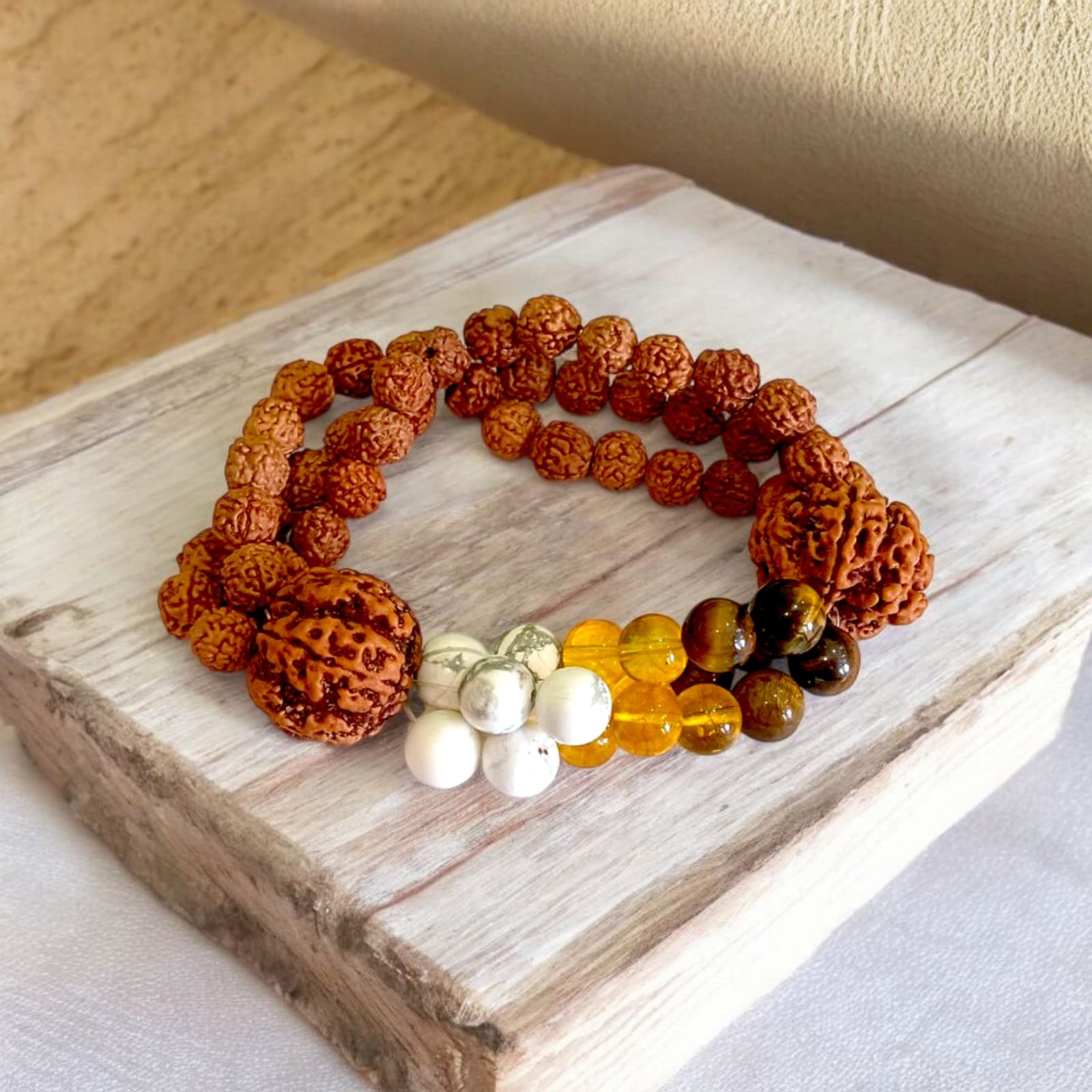 Small Mala for God Tiger Eye, Howlite, Citrine Rudraksh Mala for Shivling