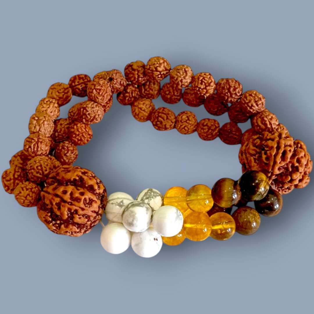 Small Mala for God Tiger Eye, Howlite, Citrine Rudraksh Mala for Shivling