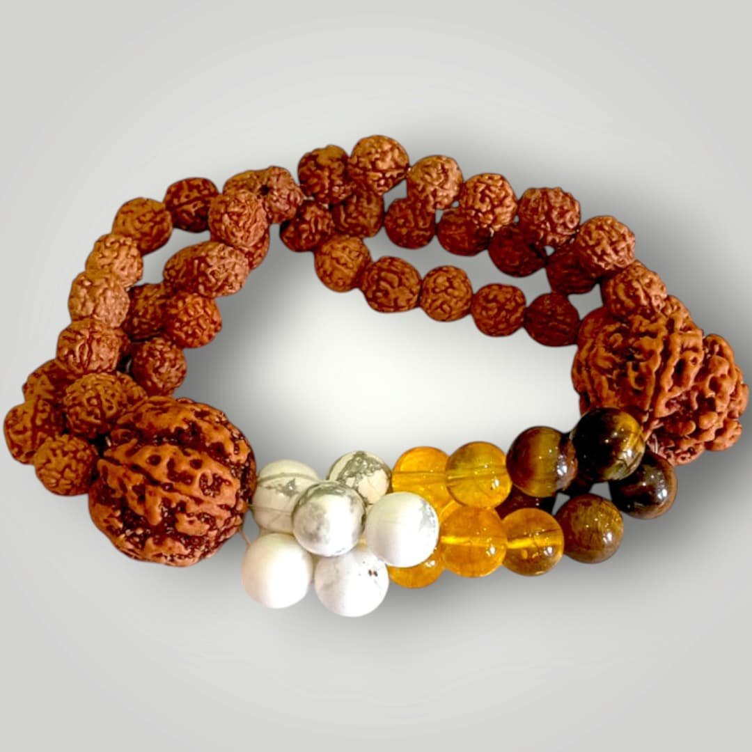 Small Mala for God Tiger Eye, Howlite, Citrine Rudraksh Mala for Shivling