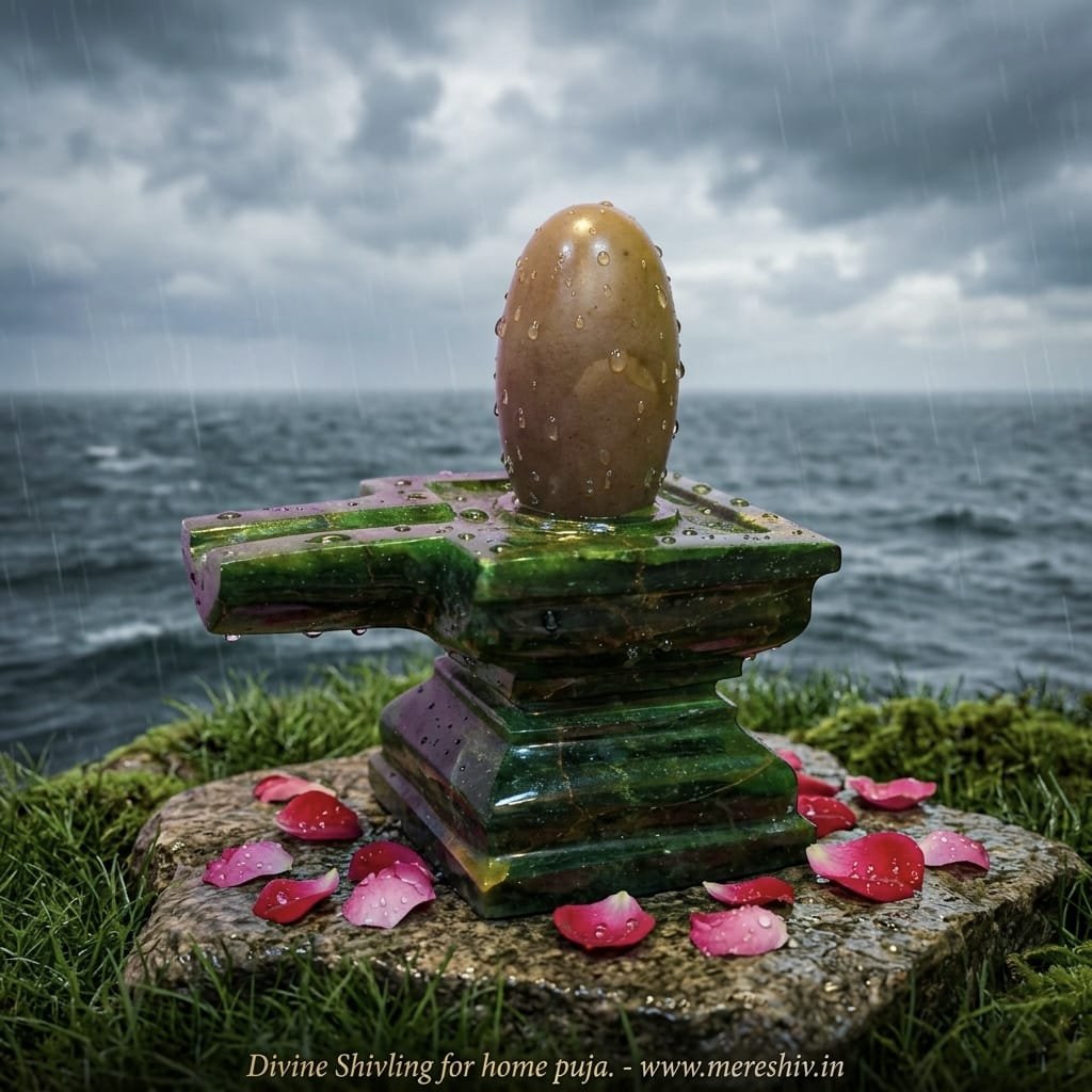 Tripurari Narmadeshwar Shivling – Green Jade Jaladhari | त्रिपुरारी नर्मदेश्वर शिवलिंग