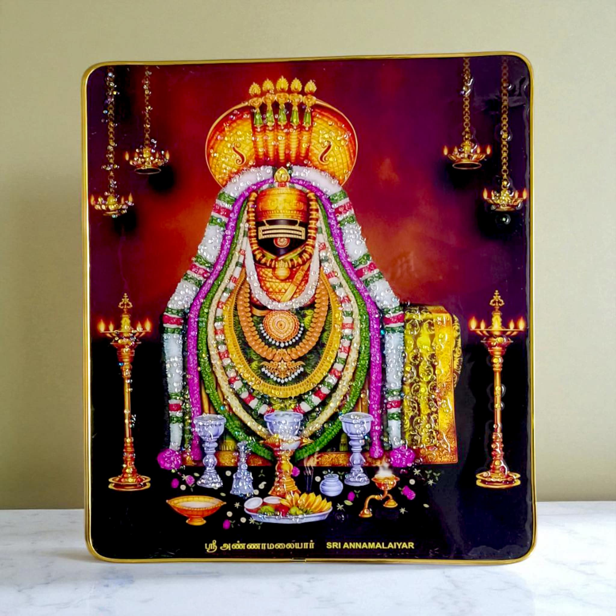 Resin Photo Frame – Arunachaleshwar Agni Lingam (16"x16") | अरुणाचलेश्वर (अग्निलिंगम) रेजिन फोटो फ्रेम – 16"x16"